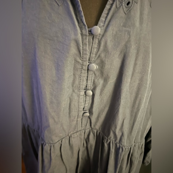 Biltmore Eyelet Tiered V-Neck Cotton Dress Knee-Length Navy Blue XL - Picture 6 of 9